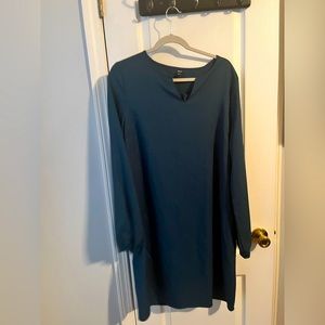 Dark Teal Green Boutique Dress with Lantern Sleeve